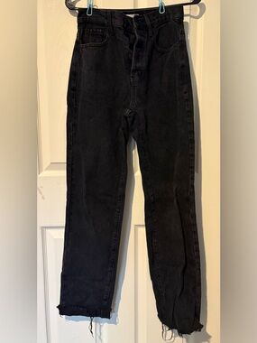 PacSun Black Dad Jeans Size 24 High Rise Straight Leg Raw Hem Like New